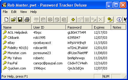 Password Tracker Deluxe Screenshot
